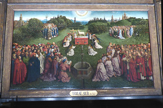 08 Gand - Sint- Baasfkathedraal - Pannello principale del polittico di Van Eick - Adorazione dell'Agnello Mistico